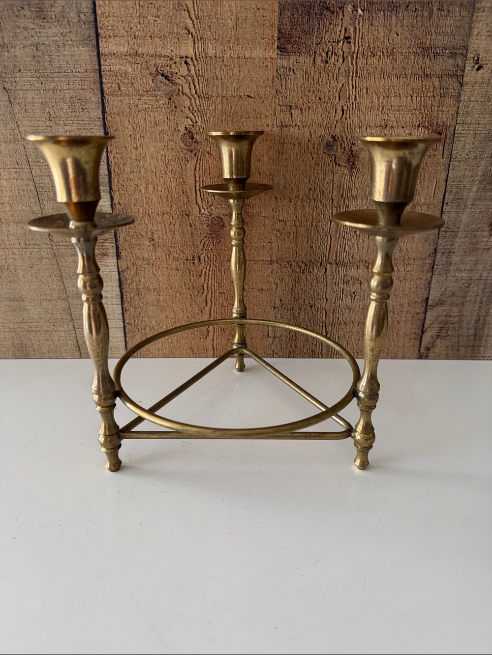Vintage Brass Triple Candle Stick Holder